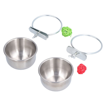 Stainless Steel Parrot Feeding Bowl with Rattan Ball for Hamster Small Animals V1294-YM0523-3111210374611