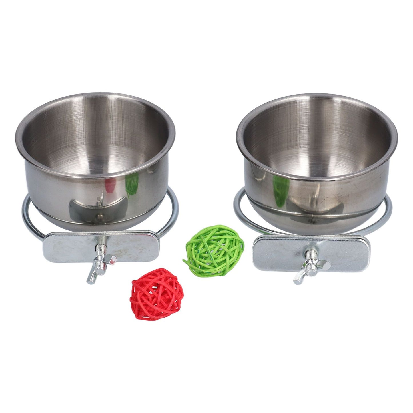Stainless Steel Parrot Feeding Bowl with Rattan Ball for Hamster Small Animals V1294-YM0523-3111210374611