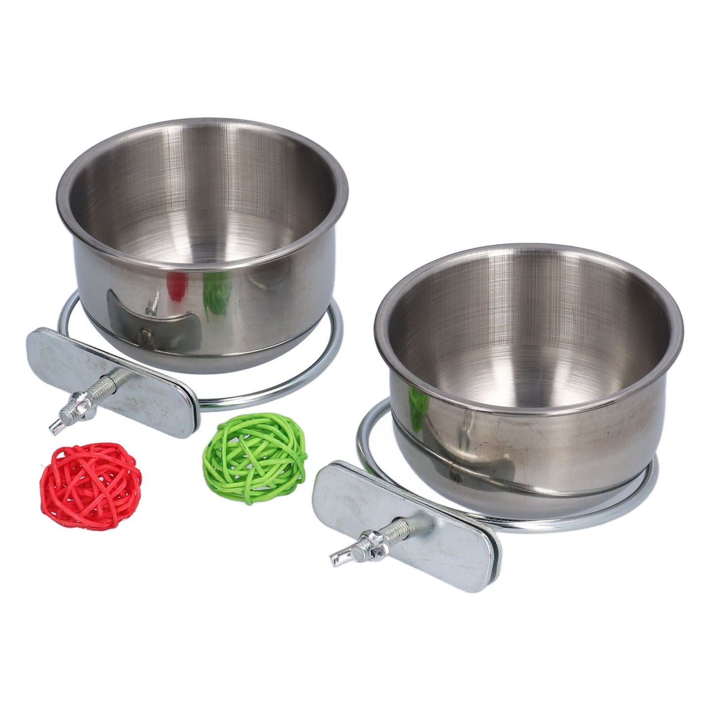 Stainless Steel Parrot Feeding Bowl with Rattan Ball for Hamster Small Animals V1294-YM0523-3111210374611