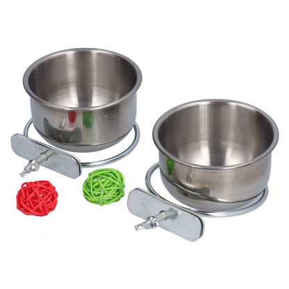 Stainless Steel Parrot Feeding Bowl with Rattan Ball for Hamster Small Animals V1294-YM0523-3111210374611