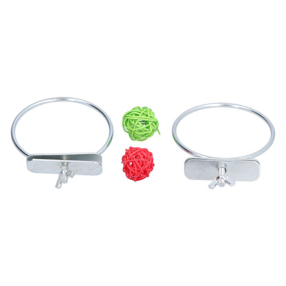 Stainless Steel Parrot Feeding Bowl with Rattan Ball for Hamster Small Animals V1294-YM0523-3111210374611