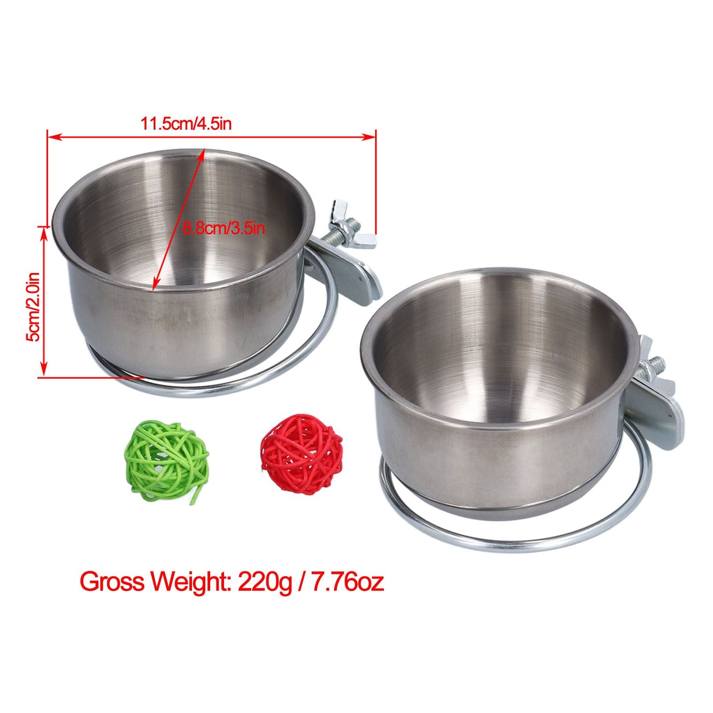 Stainless Steel Parrot Feeding Bowl with Rattan Ball for Hamster Small Animals V1294-YM0523-3111210374611