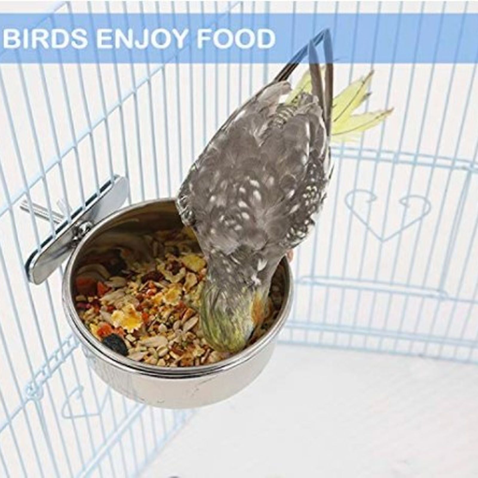 Stainless Steel Parrot Feeding Bowl with Rattan Ball for Hamster Small Animals V1294-YM0523-3111210374611