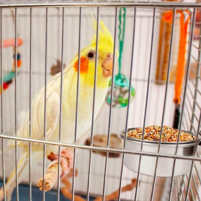 Stainless Steel Parrot Feeding Bowl with Rattan Ball for Hamster Small Animals V1294-YM0523-3111210374611