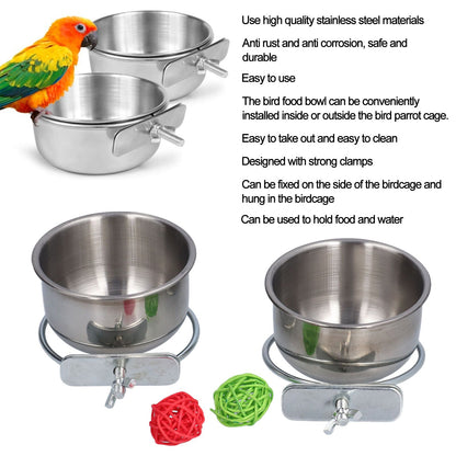 Stainless Steel Parrot Feeding Bowl with Rattan Ball for Hamster Small Animals V1294-YM0523-3111210374611