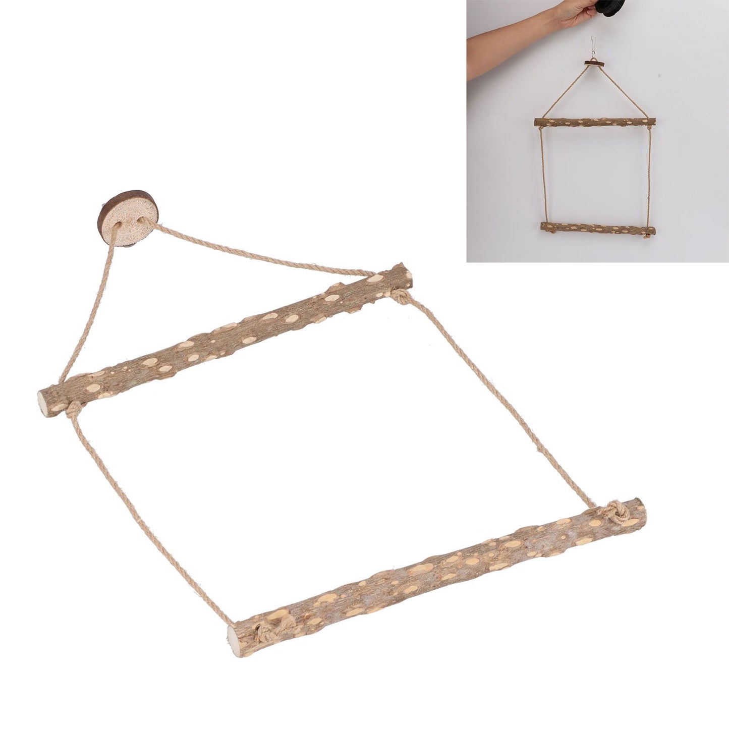 Large Bird Cage Swing Natural Wooden Safe Hanging Birds Standing Chewing Toy for Parrots V1294-YM0523-3111210378111