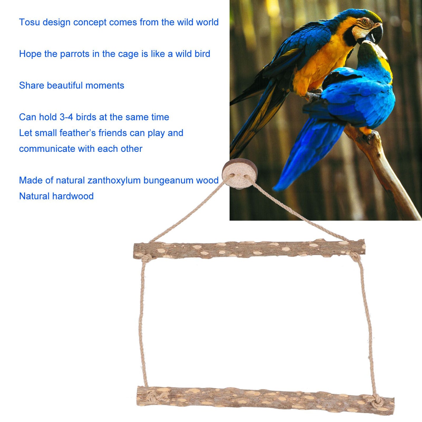 Large Bird Cage Swing Natural Wooden Safe Hanging Birds Standing Chewing Toy for Parrots V1294-YM0523-3111210378111