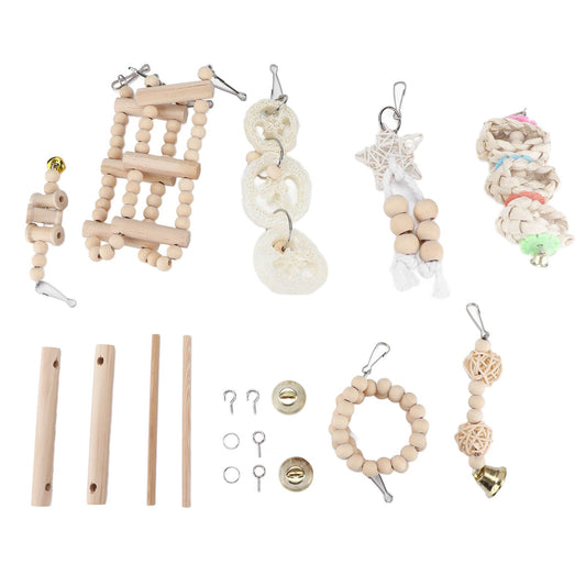 8 Pcs Parrot Toy Wooden Birds Swing Chewing Toy Pet Birds Cage Nest Hanging Toys Spiral Ladders Vertical V1294-YM0523-3111210378211