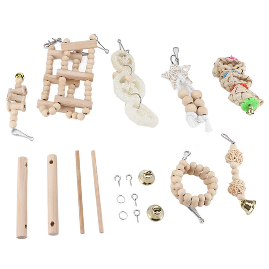 8 Pcs Parrot Toy Wooden Birds Swing Chewing Toy Pet Birds Cage Nest Hanging Toys Spiral Ladders Vertical V1294-YM0523-3111210378211