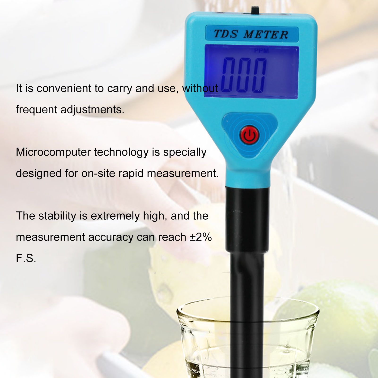 TDS-98306 LCD TDS Tester with Night Light Display Portable Temperature Compensation TDS Gauge for Water V1294-YM0523-3111210380611