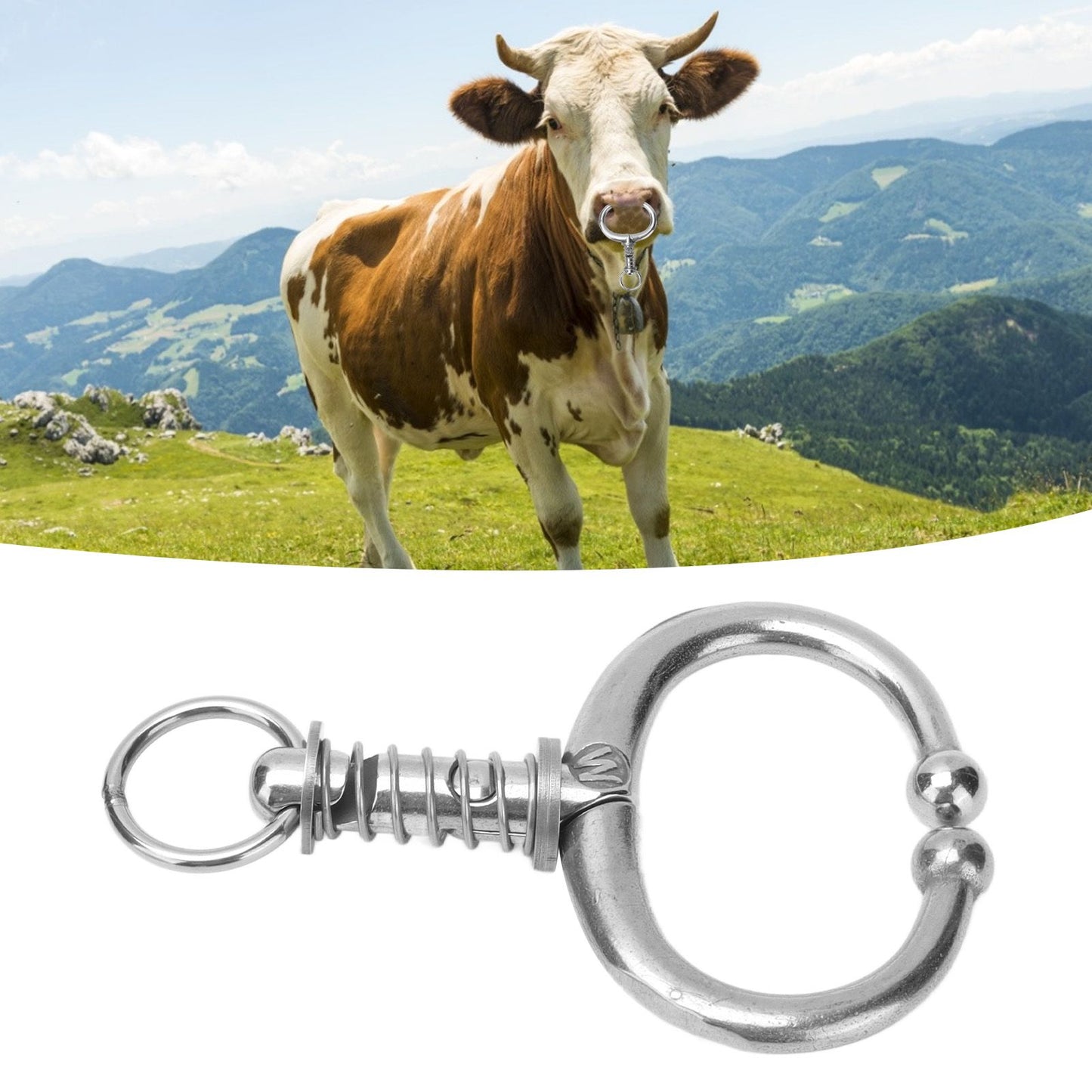 Cattle Nose Ring Stainless Steel Cattle Nose Clamp Bull Cow W Spring Nose Ring for FarmM V1294-YM0523-3111210381112