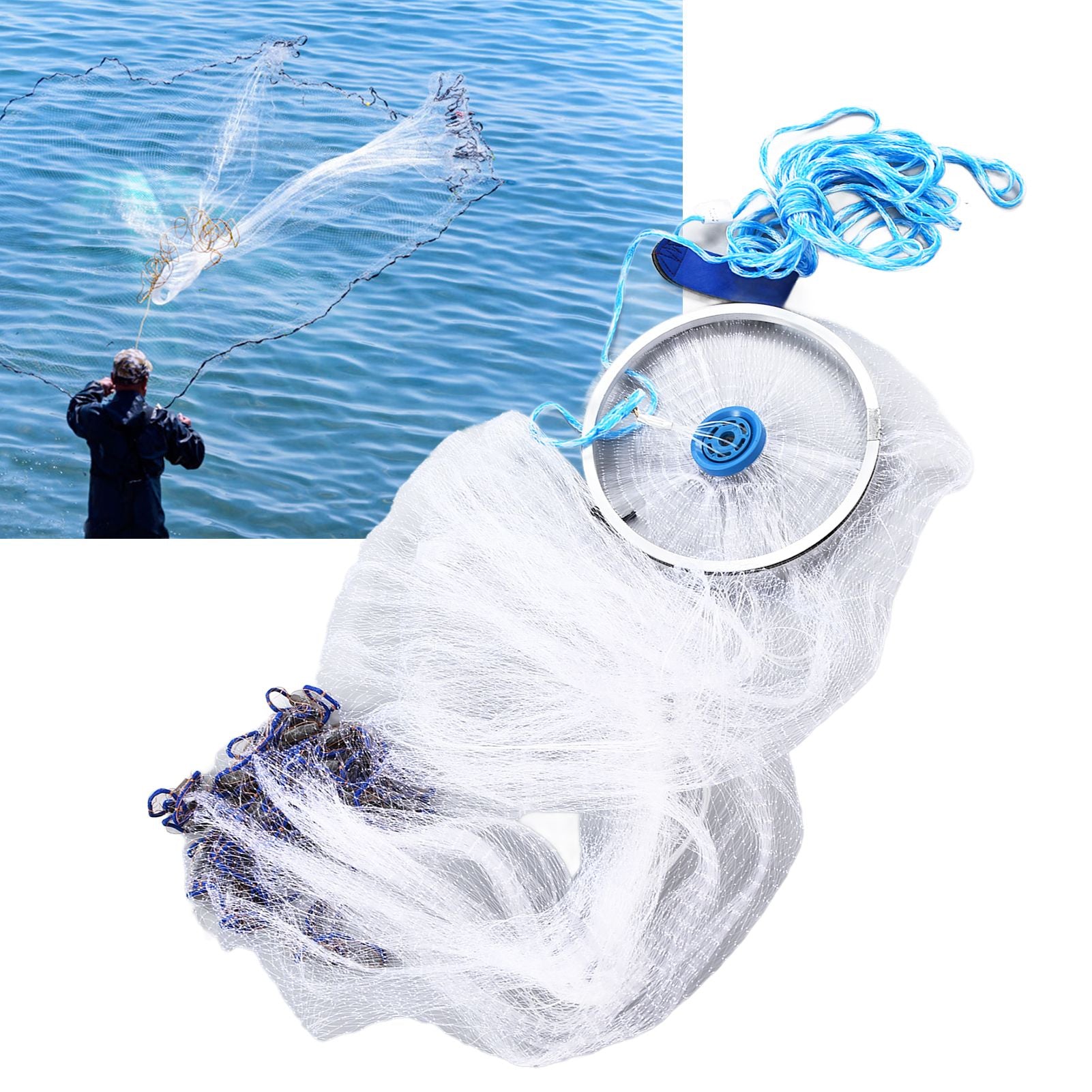 Bait Net American Style Aluminum Ring Monofilament Manual Lightweight Throw Cast Net for Sea Pool V1294-YM0523-3111210383111