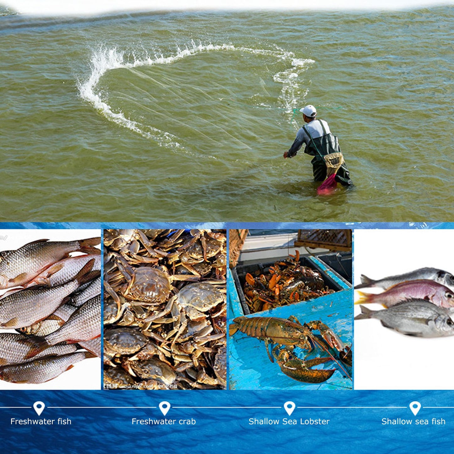 Bait Net American Style Aluminum Ring Monofilament Manual Lightweight Throw Cast Net for Sea Pool V1294-YM0523-3111210383111