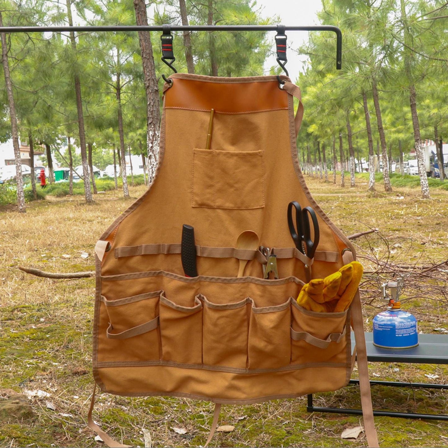 Outdoor Canvas Apron Multifunctional Woodworking Apron for Gardening Camping Barbecue V1294-YM0523-3111210386211