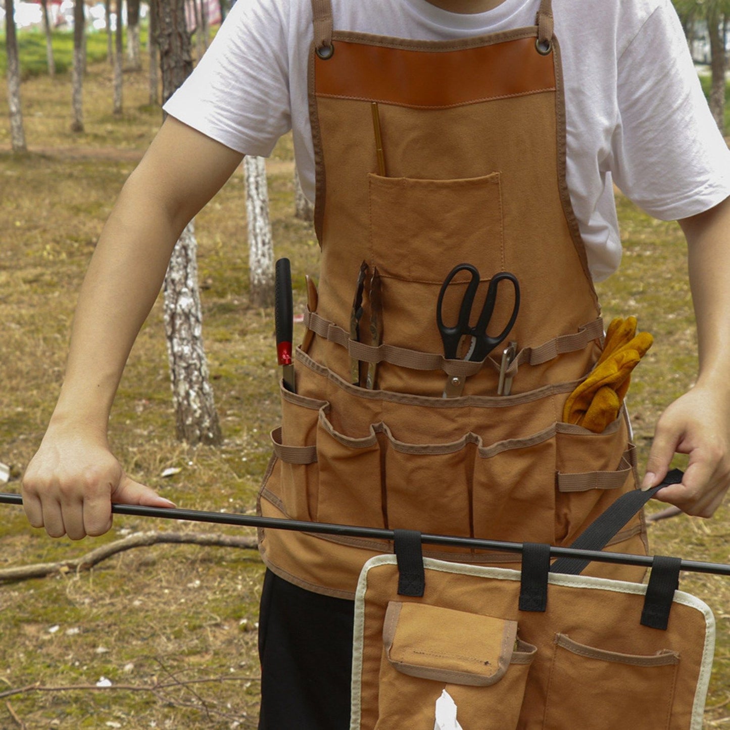 Outdoor Canvas Apron Multifunctional Woodworking Apron for Gardening Camping Barbecue V1294-YM0523-3111210386211