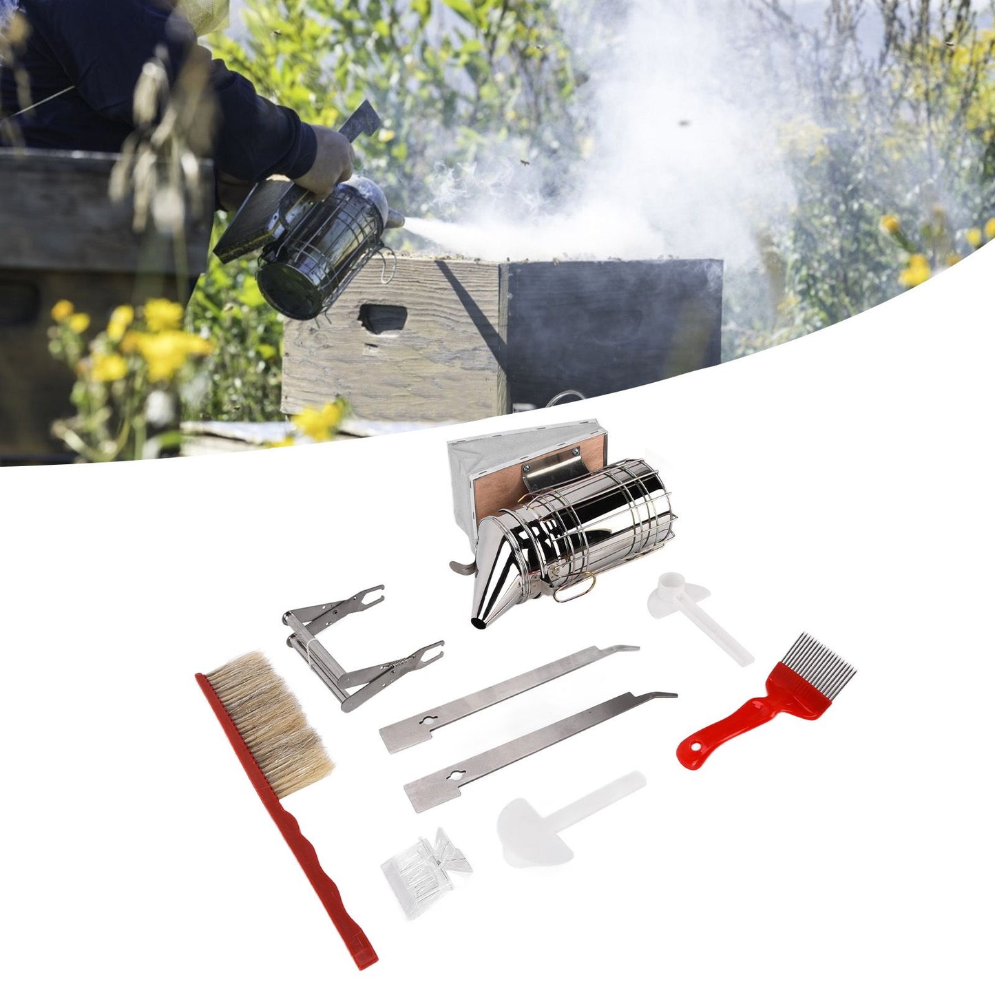 Beekeeping Tool Kit Comb Frame Clip Red Needle Knife Water Feeder Bee Brush Scraper Bee Smoker Queen Bee V1294-YM0523-3111210386711