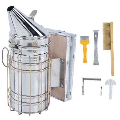 6Pcs/Set Beekeeping Starter Kit Beehive Smoker Frame Grip Uncapping Fork Bee Feeder Brush Scraper Tools V1294-YM0523-3111210386811