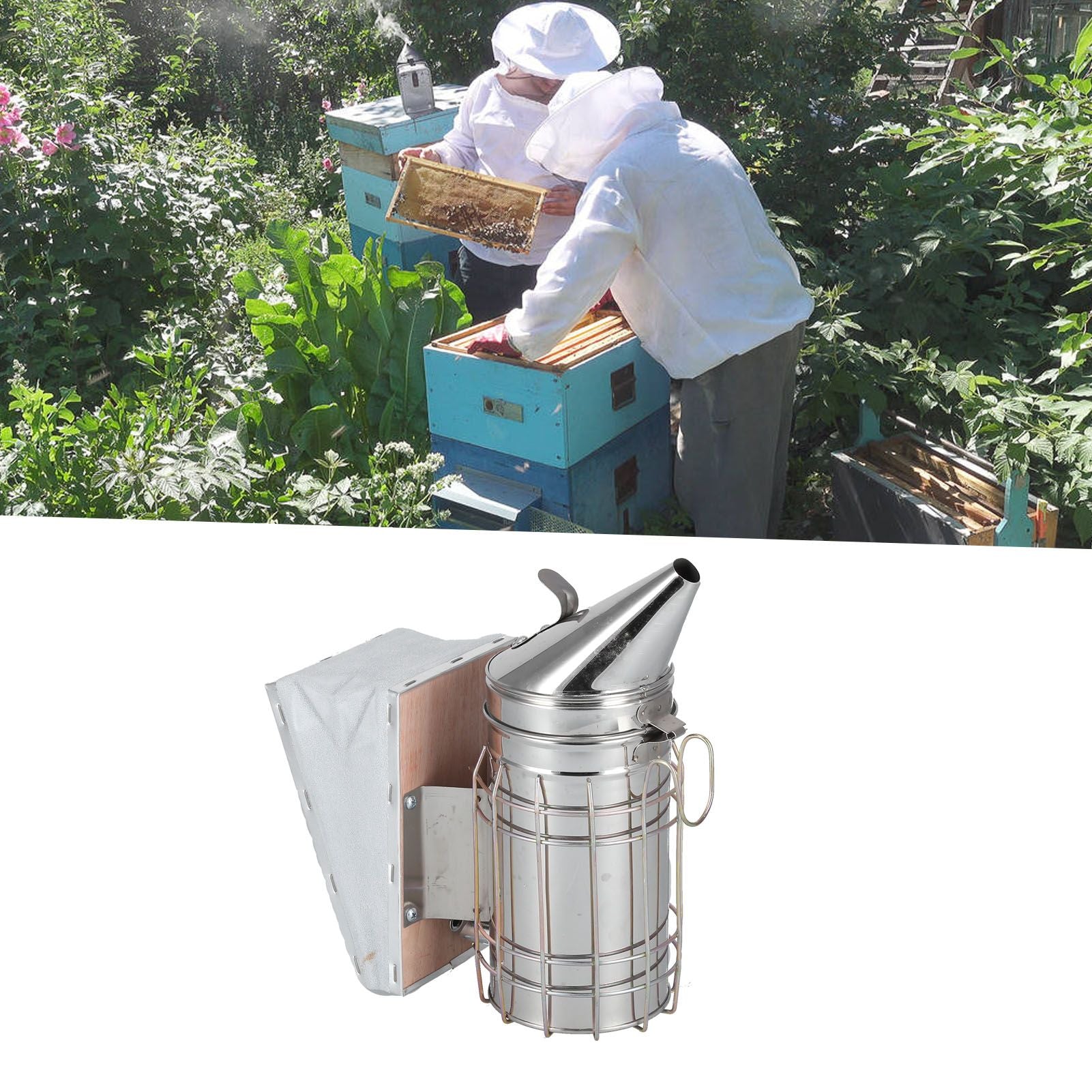 3PCS/Set Beehive Smoker Set Bee Brush Scraper Stainless Steel Smoker Beekeeper Starter Kit for Beekeeping V1294-YM0523-3111210387111