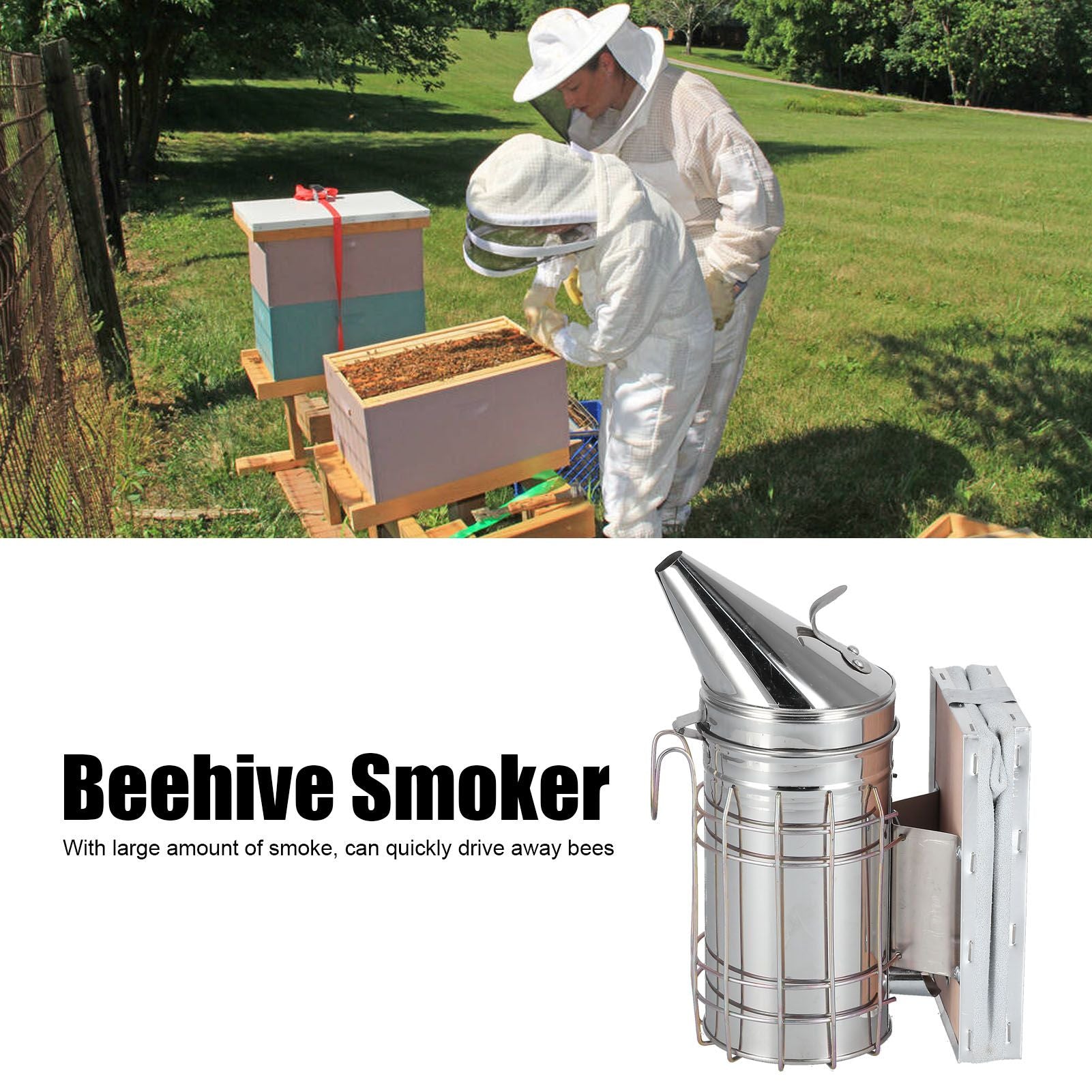 3PCS/Set Beehive Smoker Set Bee Brush Scraper Stainless Steel Smoker Beekeeper Starter Kit for Beekeeping V1294-YM0523-3111210387111
