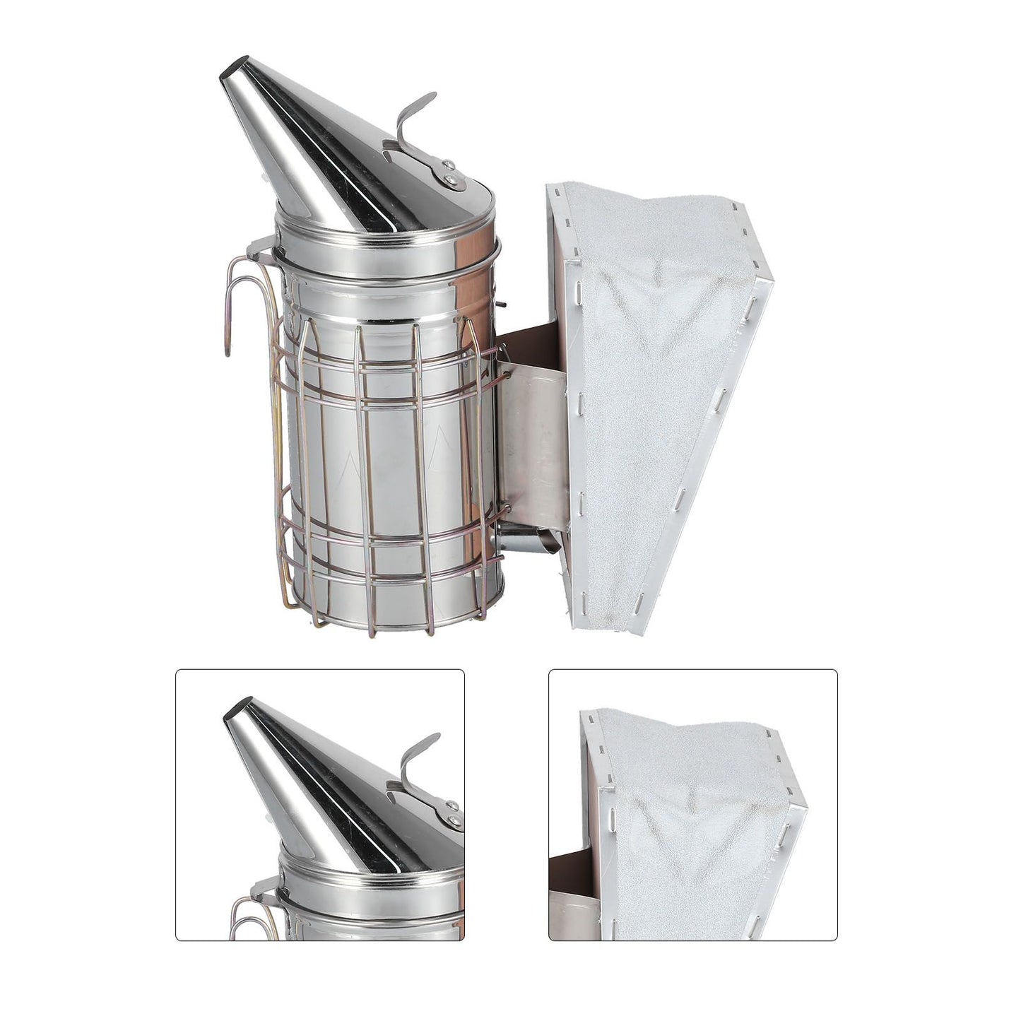 3PCS/Set Beehive Smoker Set Bee Brush Scraper Stainless Steel Smoker Beekeeper Starter Kit for Beekeeping V1294-YM0523-3111210387111