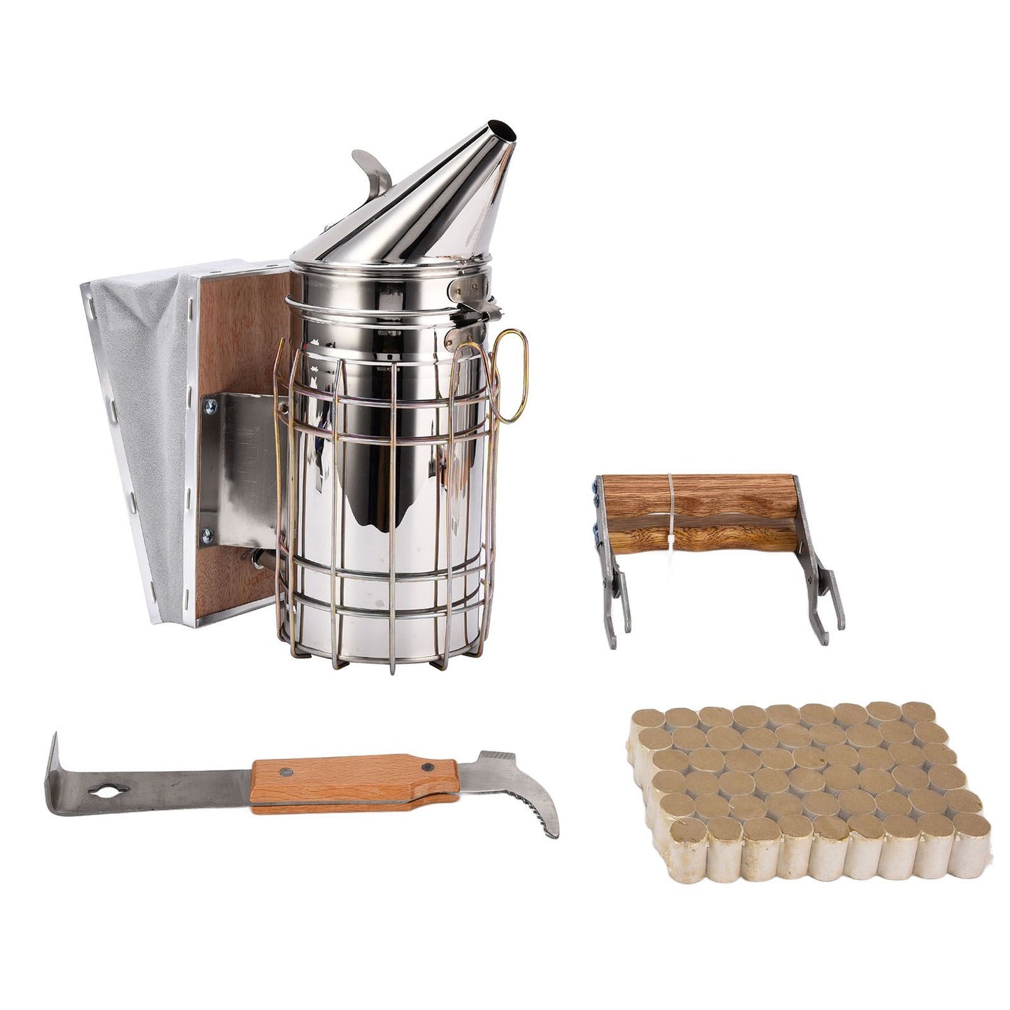 4PCS/Set Beehive Smoker Set Frame Clip Scraper Moxa Cone Stainless Steel Smoker Beekeeper Starter Kit for V1294-YM0523-3111210387311