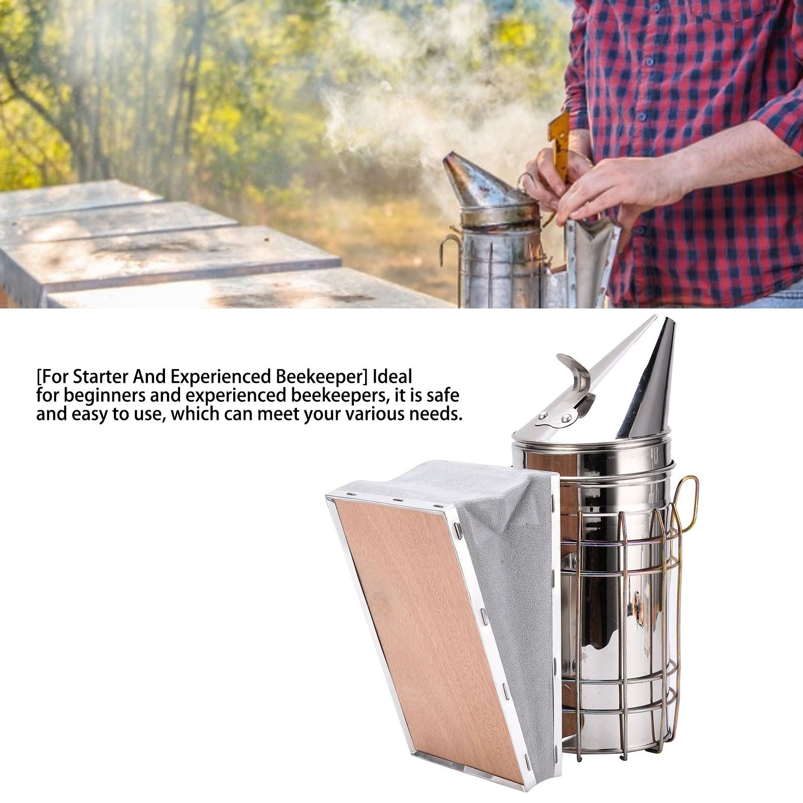 4PCS/Set Beehive Smoker Set Frame Clip Scraper Moxa Cone Stainless Steel Smoker Beekeeper Starter Kit for V1294-YM0523-3111210387311