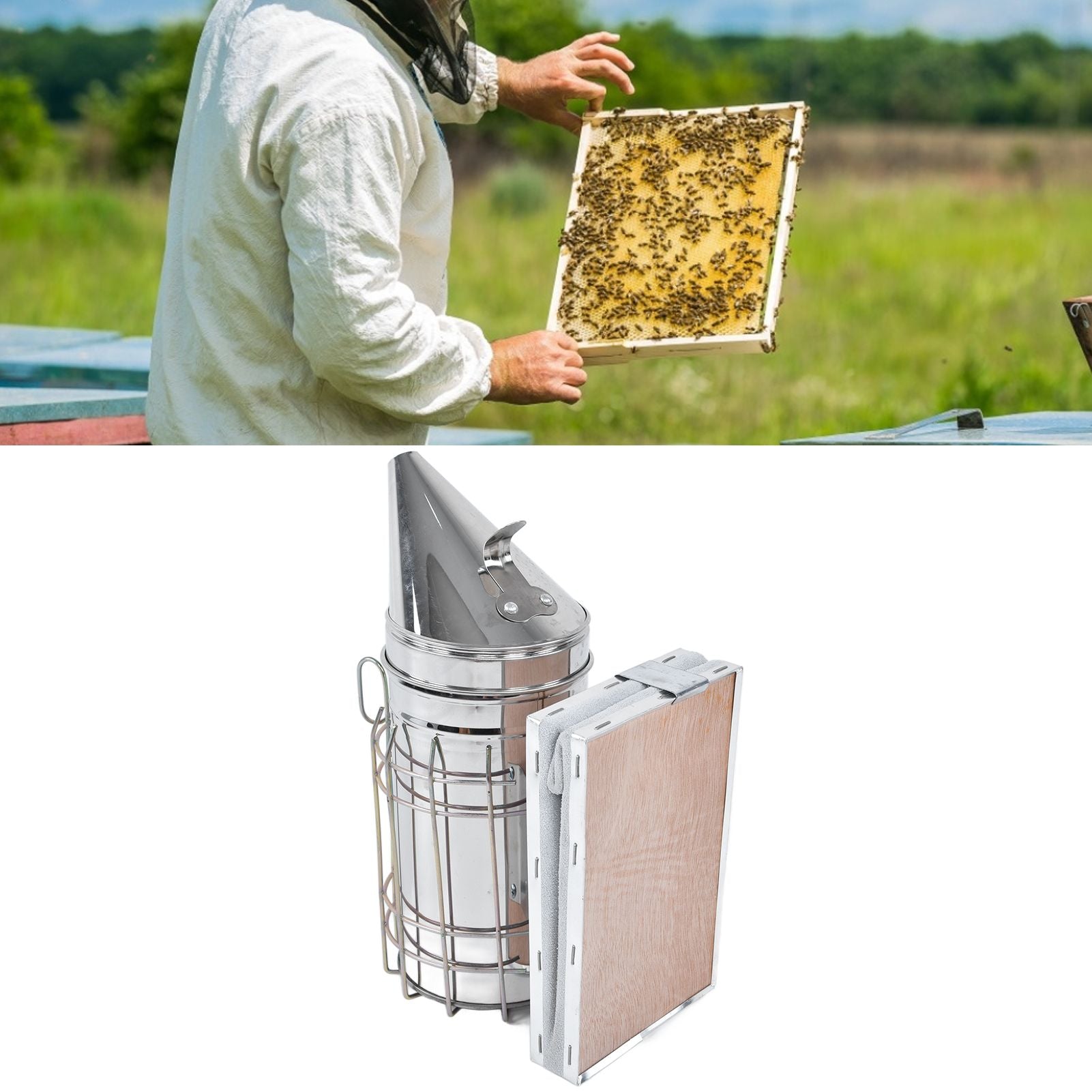 8Pcs/Set Beekeeping Kit Bee Brush Scraper Frame Clip Wire Embedder Beehive Smoker Queen Bee Cage Uncapping V1294-YM0523-3111210387511