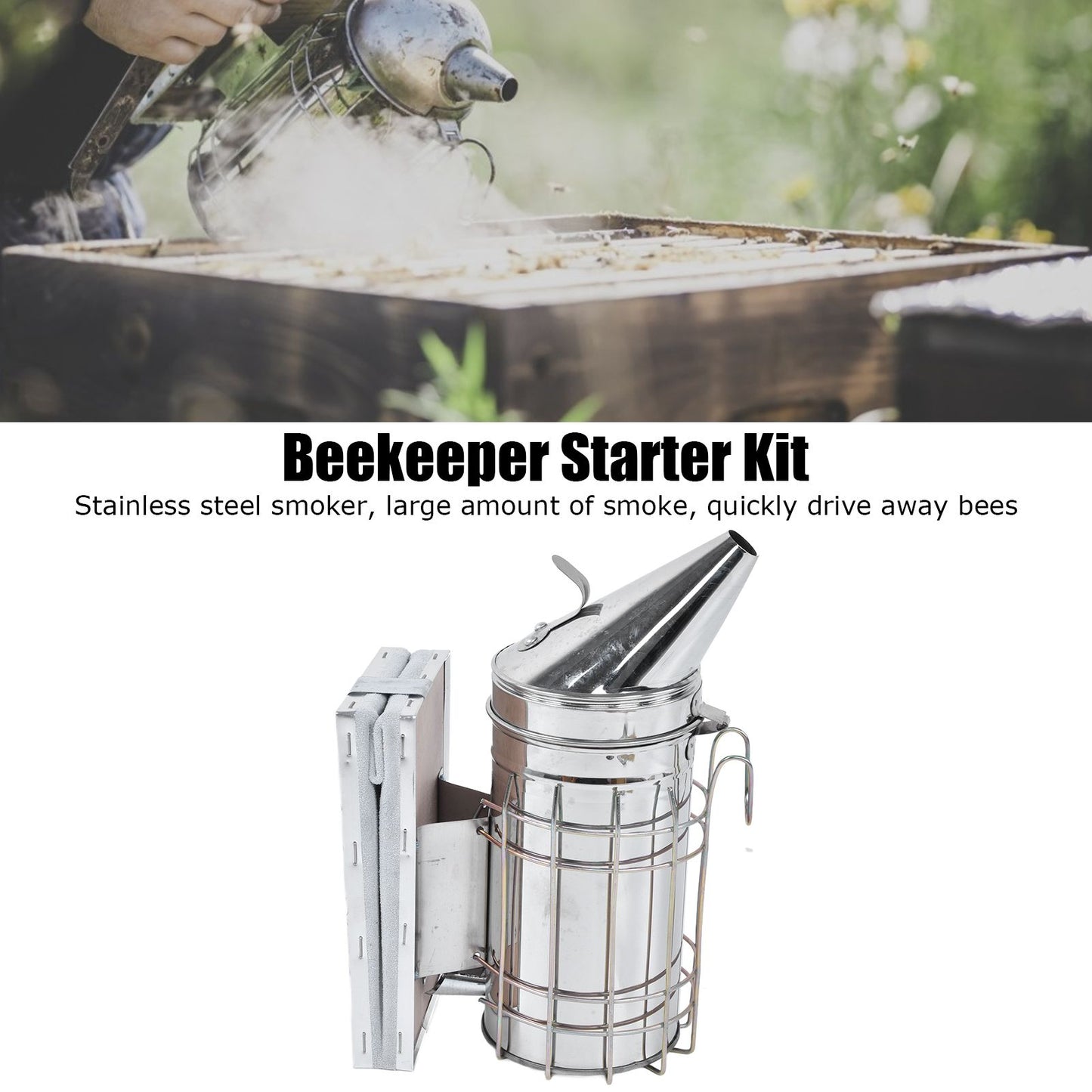 8Pcs/Set Beekeeping Kit Bee Brush Scraper Frame Clip Wire Embedder Beehive Smoker Queen Bee Cage Uncapping V1294-YM0523-3111210387511
