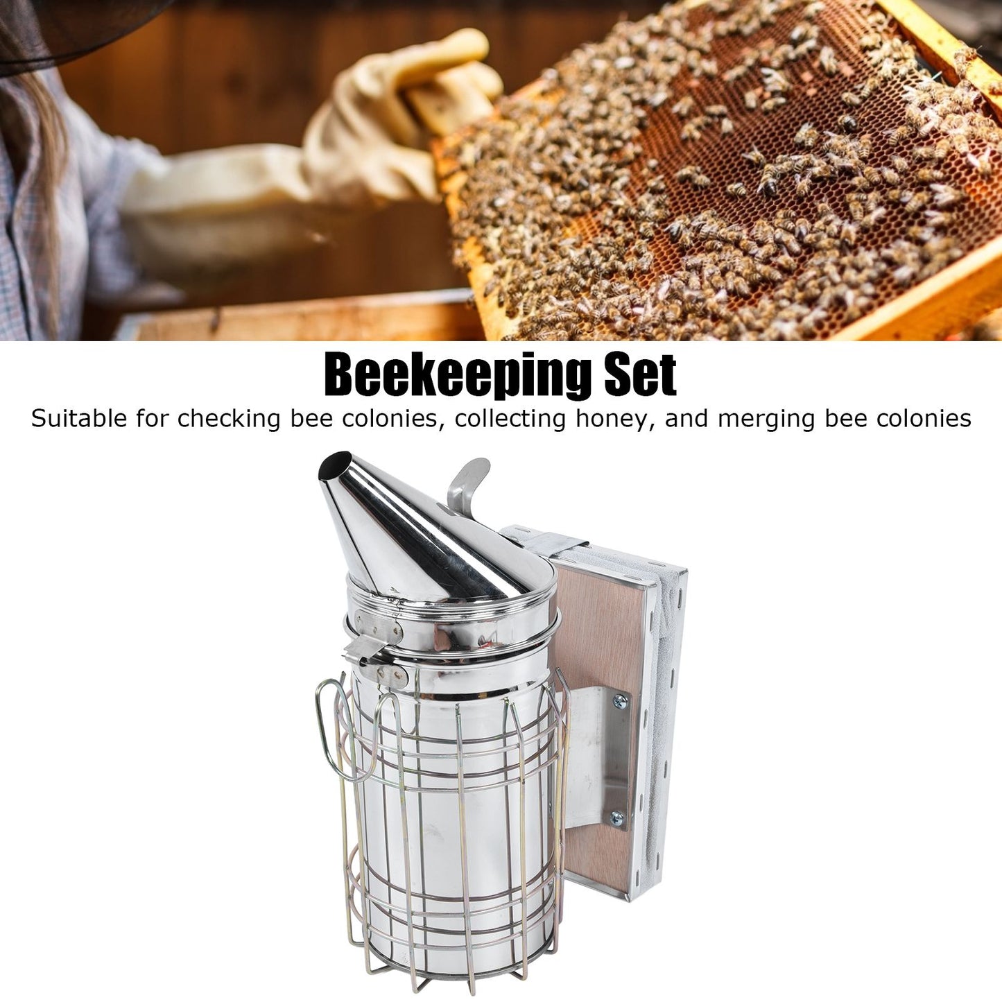 8Pcs/Set Beekeeping Kit Bee Brush Scraper Frame Clip Wire Embedder Beehive Smoker Queen Bee Cage Uncapping V1294-YM0523-3111210387511