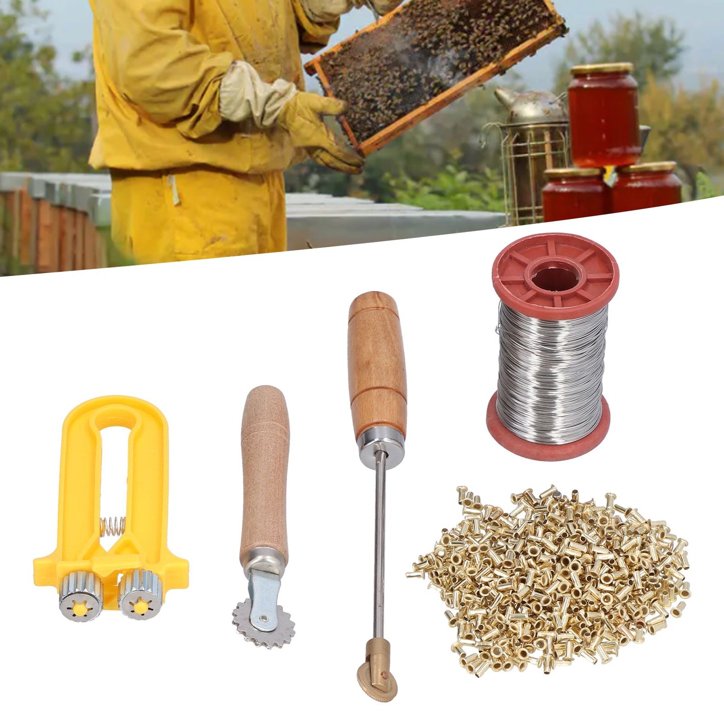 Beekeeping Starter Tools Kit Wire Embedder Beehive Wire Tensioner with Copper Eyelets Iron Wires V1294-YM0523-3111210388111