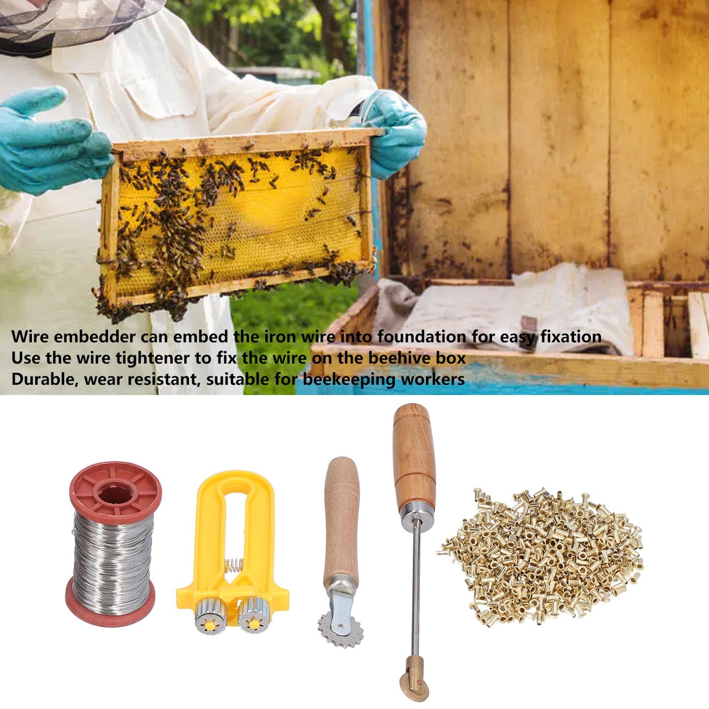 Beekeeping Starter Tools Kit Wire Embedder Beehive Wire Tensioner with Copper Eyelets Iron Wires V1294-YM0523-3111210388111