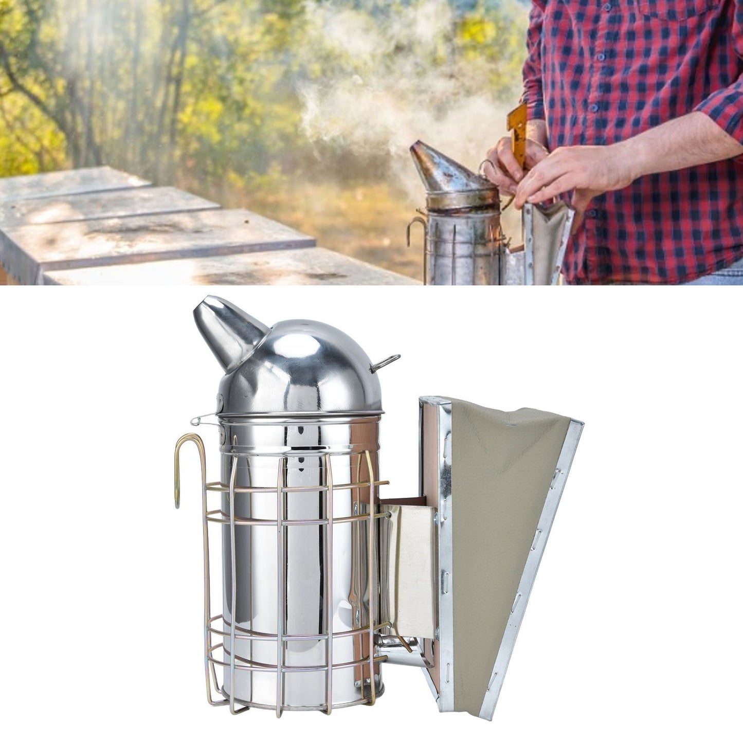 Pointed Beehive Smoker Stainless Steel Beekeeping Equipment Apiculture Tool for Outdoor Bee House V1294-YM0523-3111210388511