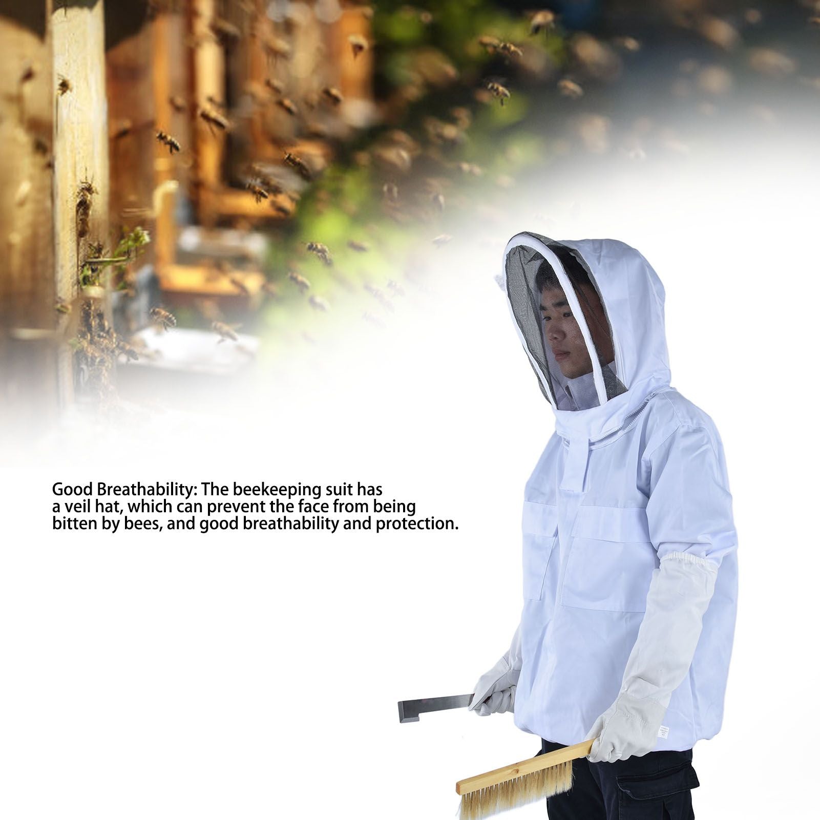 Beekeeping Suit Set Protective Ventilated Beekeeping Jacket Gloves Scraper Bee Brush Tools Kit V1294-YM0523-3111210391311