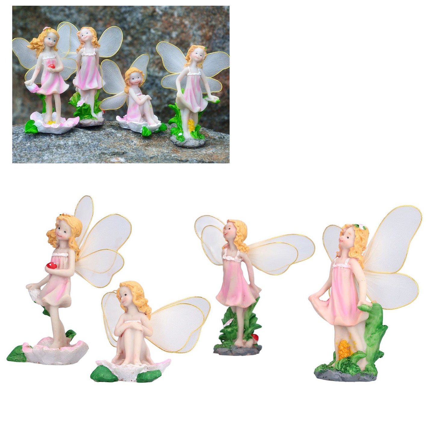 4Pcs Flower Fairies Figurines Statue Garden Home Ornament Resin Model Miniature Landscape Decor V1294-YM0523-3111210394411
