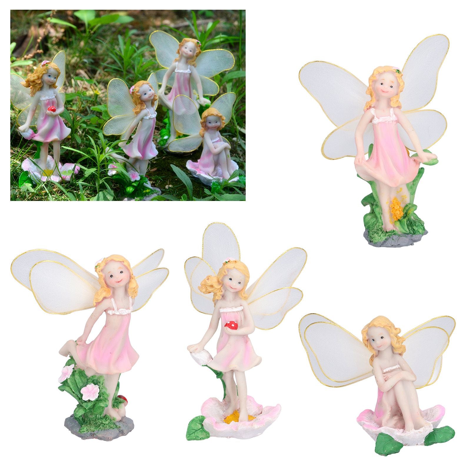 4Pcs Flower Fairies Figurines Statue Garden Home Ornament Resin Model Miniature Landscape Decor V1294-YM0523-3111210394411