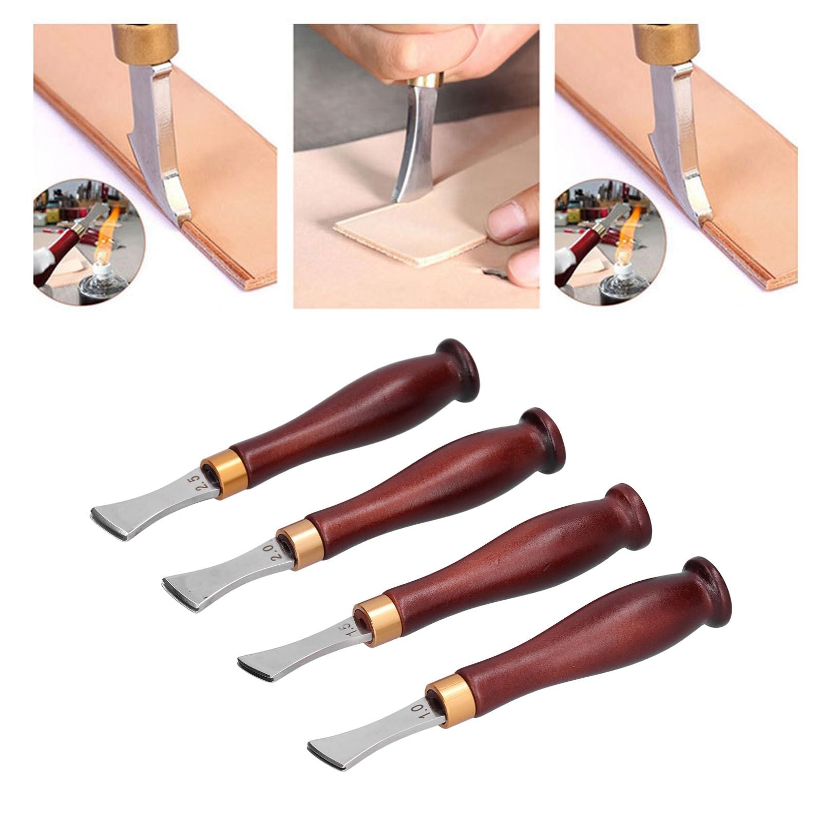 4pcs Leather Edgers Sharp Professional Trimming Working Kit with Wooden Handle for DIY Craft Leather Cutting V1294-YM0523-3111210398111