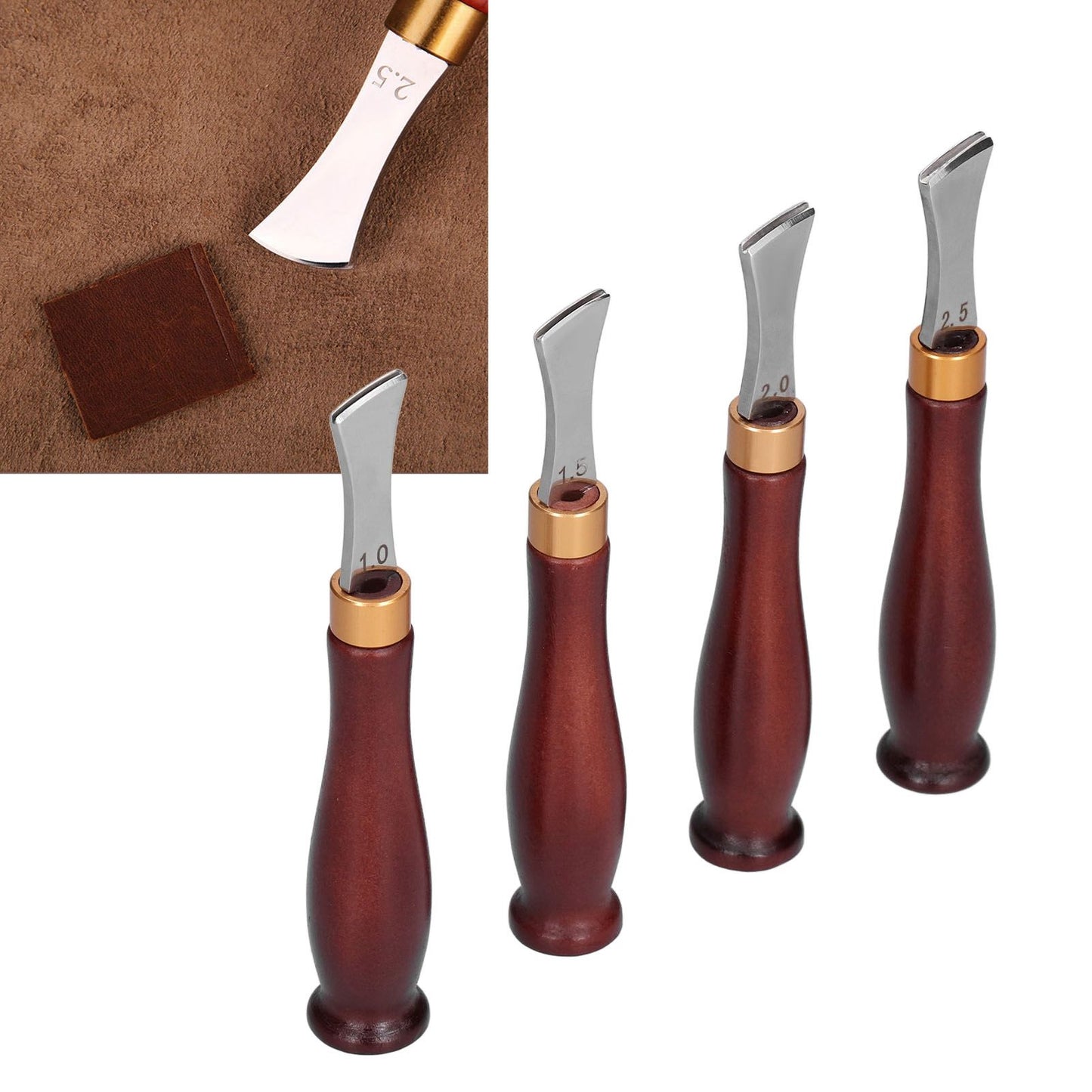 4pcs Leather Edgers Sharp Professional Trimming Working Kit with Wooden Handle for DIY Craft Leather Cutting V1294-YM0523-3111210398111