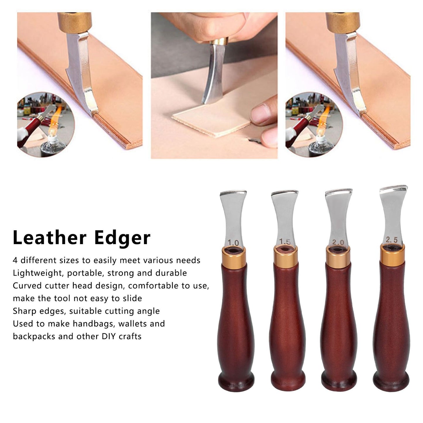 4pcs Leather Edgers Sharp Professional Trimming Working Kit with Wooden Handle for DIY Craft Leather Cutting V1294-YM0523-3111210398111