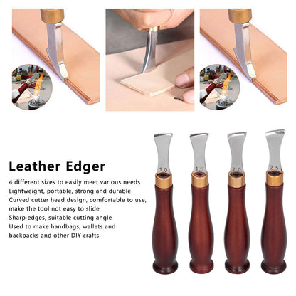 4pcs Leather Edgers Sharp Professional Trimming Working Kit with Wooden Handle for DIY Craft Leather Cutting V1294-YM0523-3111210398111