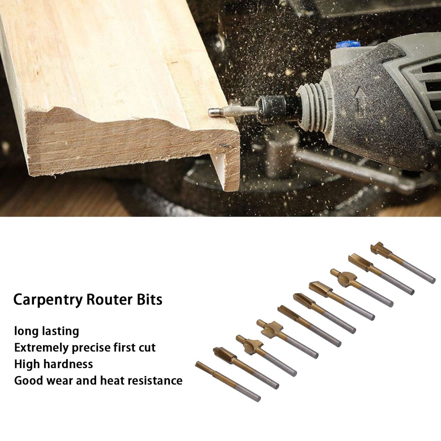 10pcs Carpentry Router Bits Carbide Rotary Burr Set for DIY Woodworking Carving Engraving Drilling V1294-YM0523-3111210398211