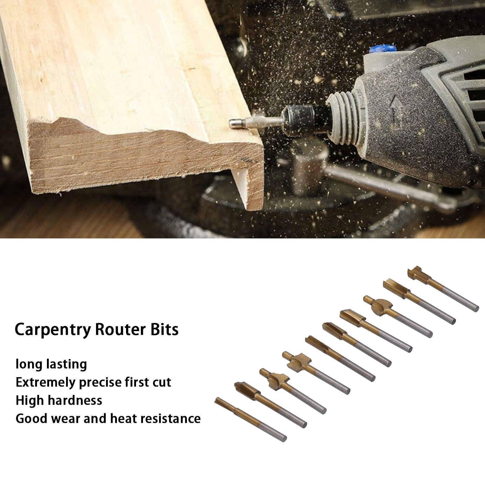 10pcs Carpentry Router Bits Carbide Rotary Burr Set for DIY Woodworking Carving Engraving Drilling V1294-YM0523-3111210398211