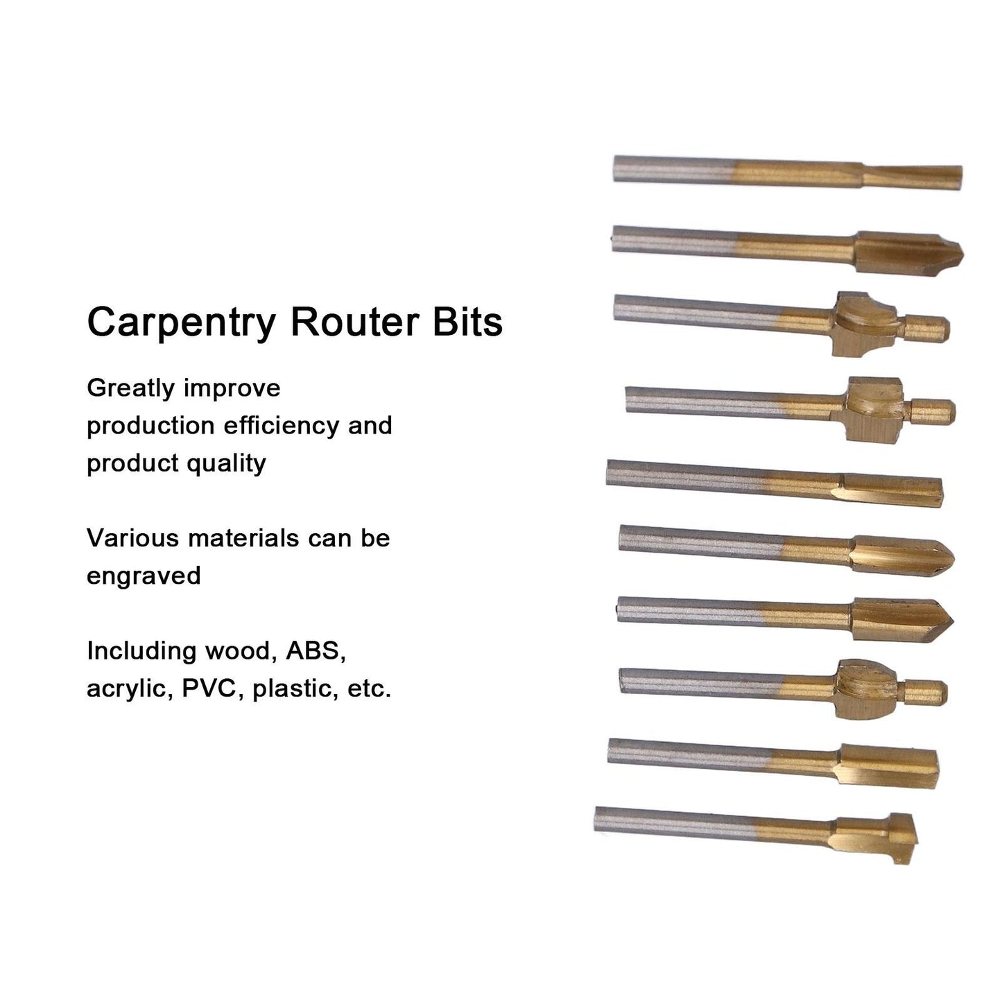 10pcs Carpentry Router Bits Carbide Rotary Burr Set for DIY Woodworking Carving Engraving Drilling V1294-YM0523-3111210398211