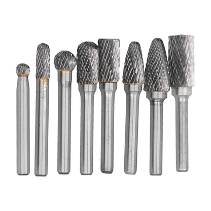 8pcs Tungsten Carbide Burr Bits Dia 6mm Rotary File Set for Wood Carving Metal Working V1294-YM0523-3111210398411