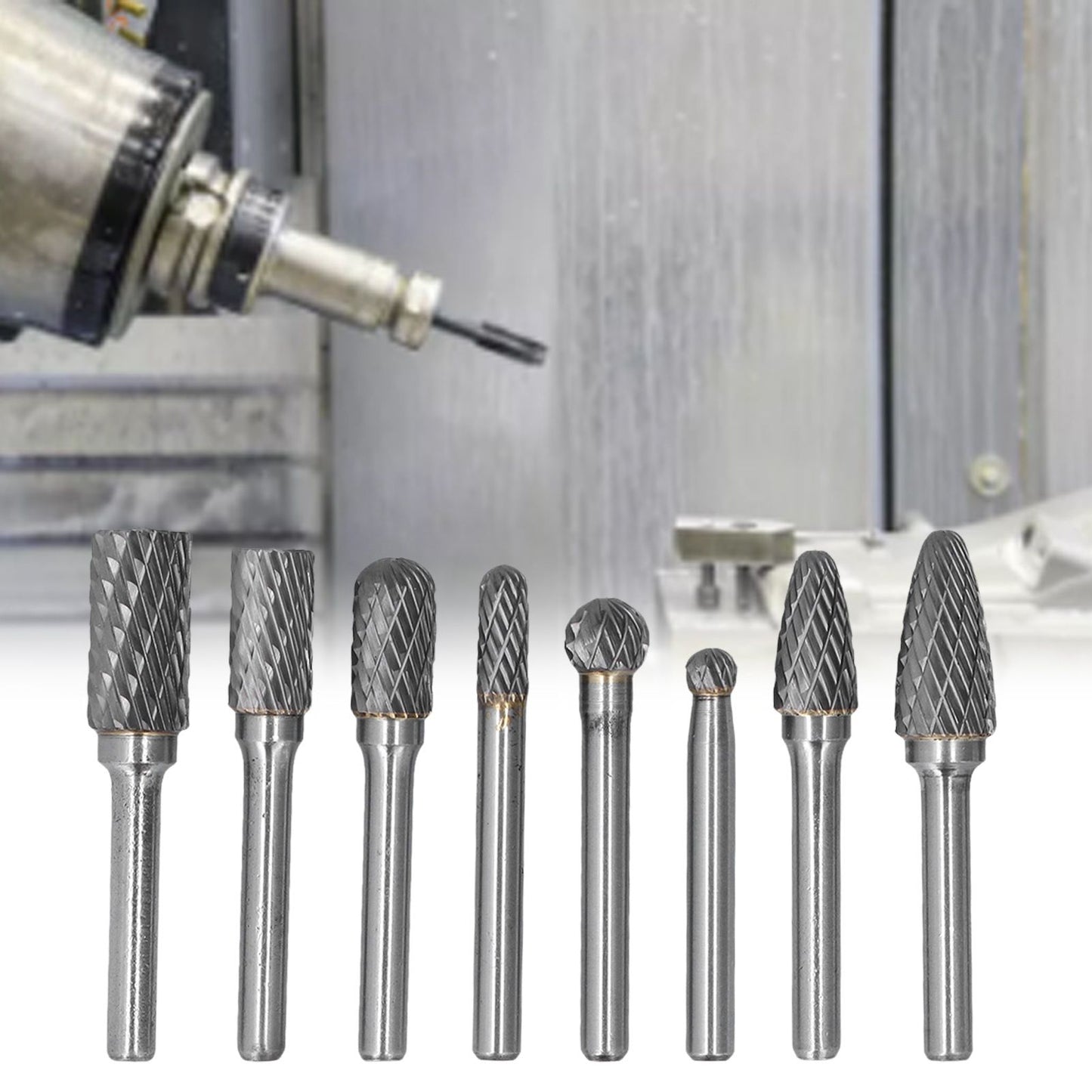 8pcs Tungsten Carbide Burr Bits Dia 6mm Rotary File Set for Wood Carving Metal Working V1294-YM0523-3111210398411