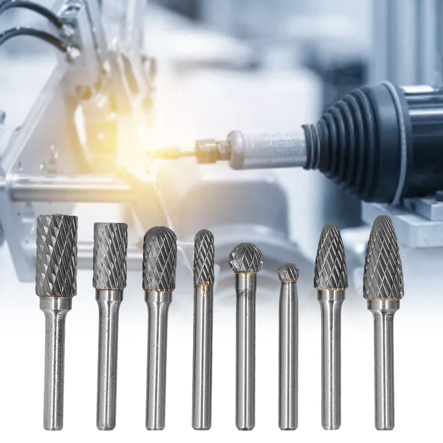 8pcs Tungsten Carbide Burr Bits Dia 6mm Rotary File Set for Wood Carving Metal Working V1294-YM0523-3111210398411