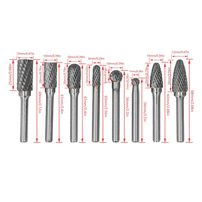 8pcs Tungsten Carbide Burr Bits Dia 6mm Rotary File Set for Wood Carving Metal Working V1294-YM0523-3111210398411