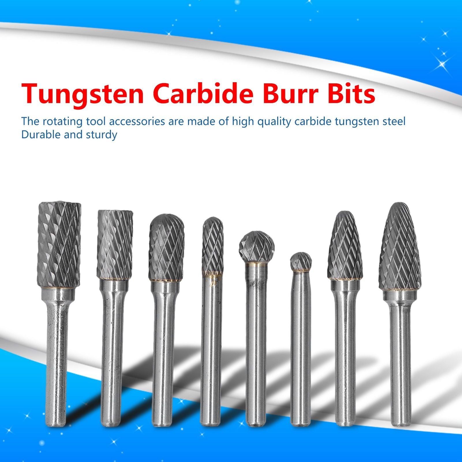 8pcs Tungsten Carbide Burr Bits Dia 6mm Rotary File Set for Wood Carving Metal Working V1294-YM0523-3111210398411