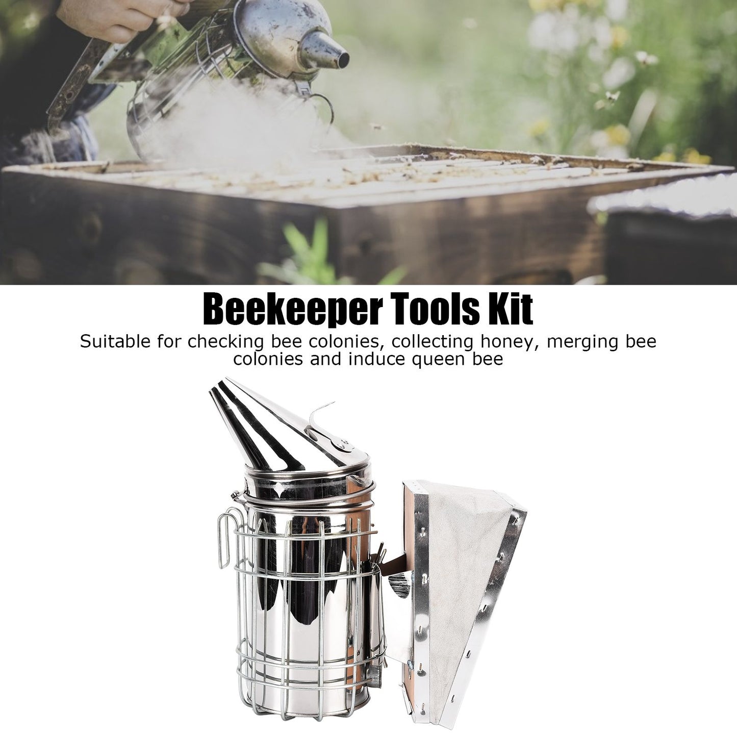 Beekeeping Starters Kit Beehive Smoker Wire Embedder Scraper Bee Brush Supplies Tools for Beekeepers V1294-YM0523-3111210401811