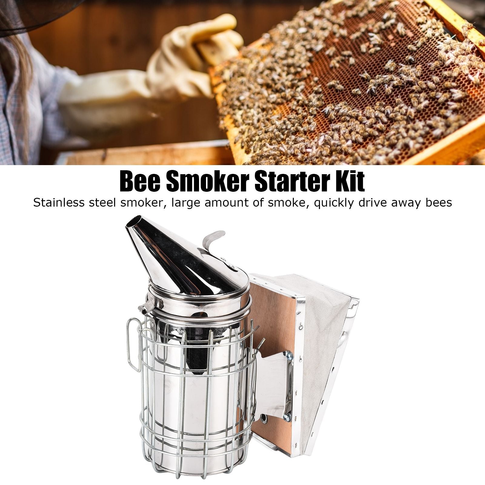 Beekeeping Starters Kit Beehive Smoker Wire Embedder Scraper Bee Brush Supplies Tools for Beekeepers V1294-YM0523-3111210401811