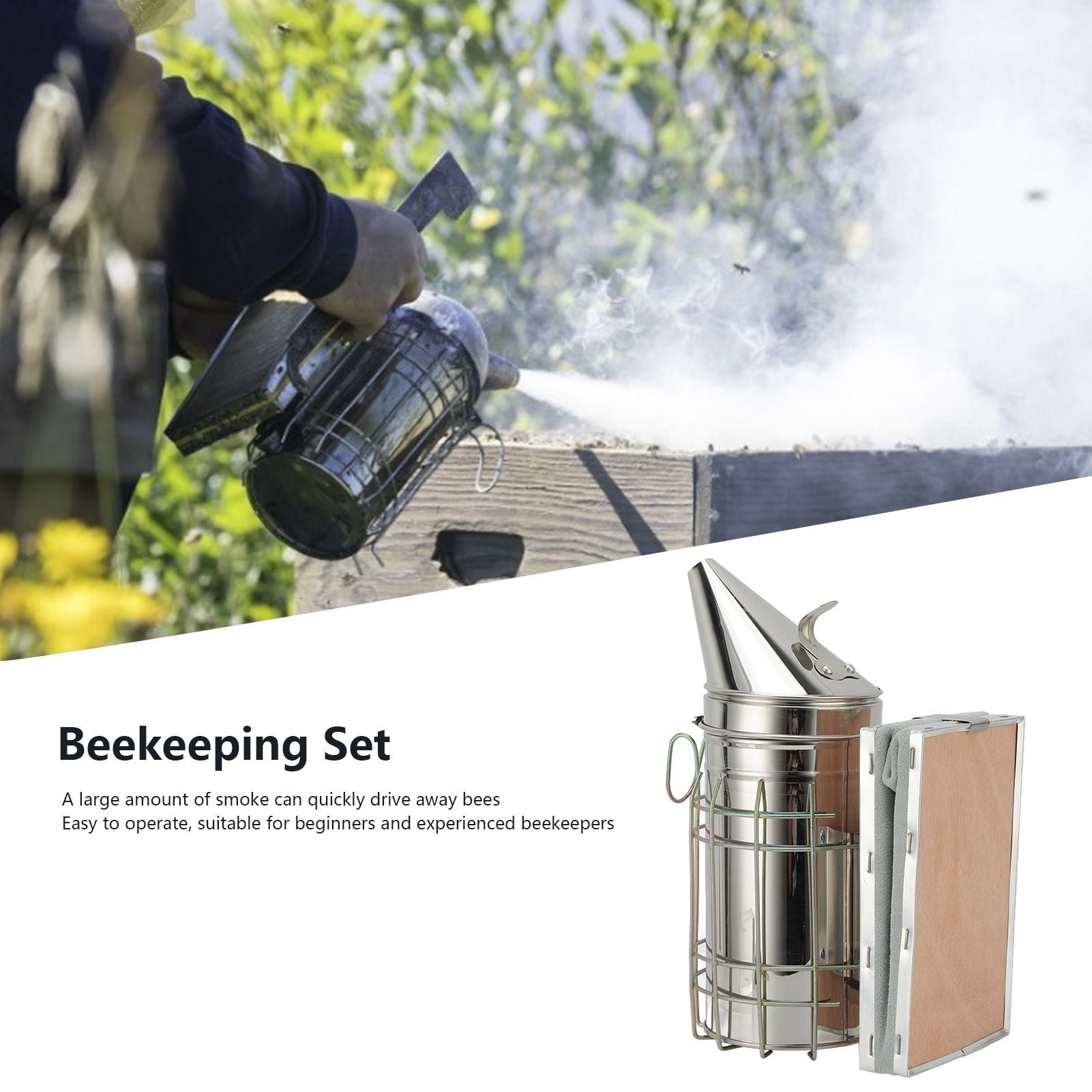 10Pcs/Set Beekeeping Kit Frame Grip Bee Brush Beehive Smoker Queen Bee Clip Wire Embedder Scraper Tools V1294-YM0523-3111210402011